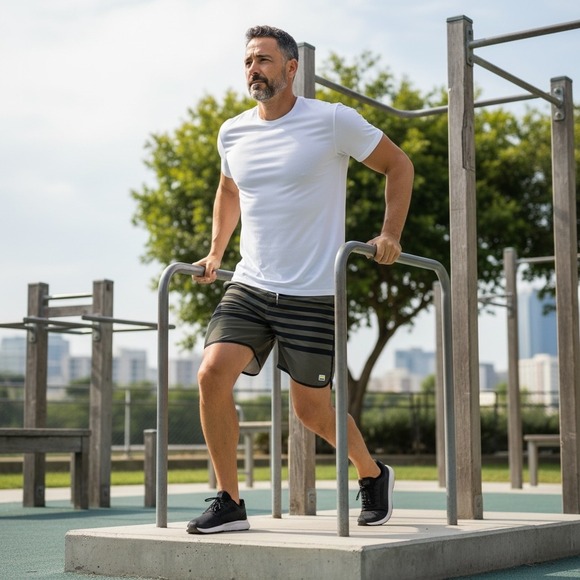 Vuori Other - Vuori Banks Shorts Mens Med Olive Green Black Striped Performance Shorts